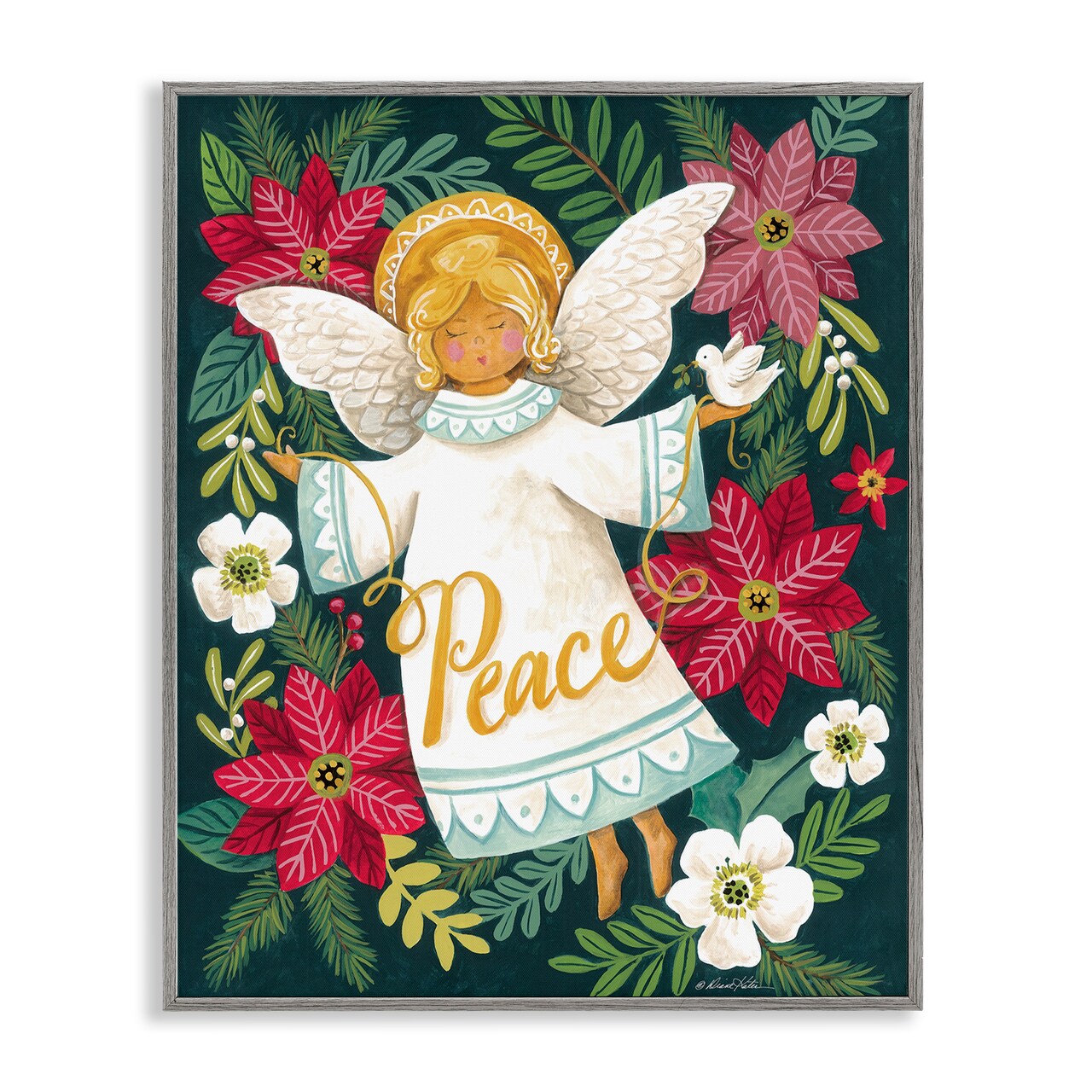 Stupell Industries Angel with Peace & Botanicals Framed Giclee, design by Diane Kater